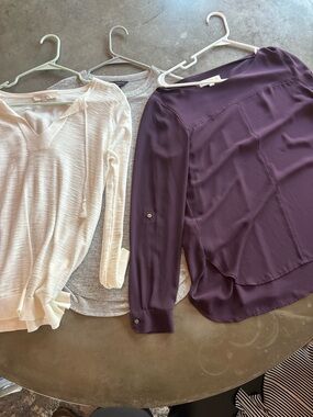 LOFT Purple Blouse and Neutral Knit Tops